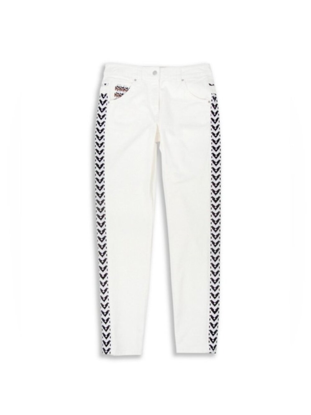 Isabel Marant x H & M Embroidered White Jeans with Black Chevron Pattern